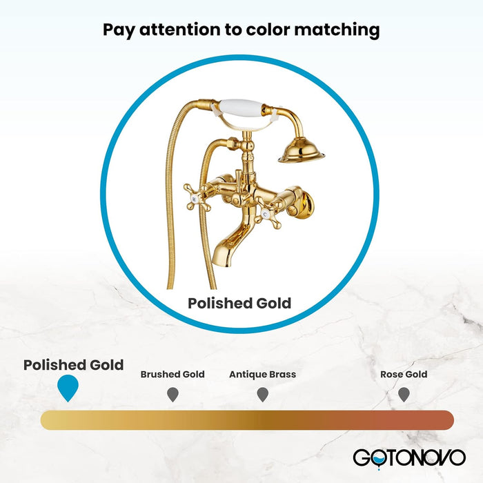 gotonovo Clawfoot Bathtub Faucet Tub Filler with Hand Held Shower Faucet Set Victorian Double Cross Handle 6 Inch Center Adjustable Swing Arms Tub Mount Short Adapter