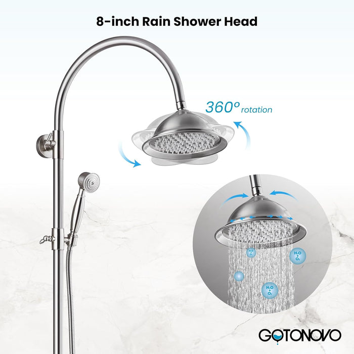gotonovo Bathroom Classic Exposed Shower Faucet Wall Mount Shower System 8 Inch Luxurious Rainfall Shower Head Set with Tub Spout and Handheld Spray Double Cross Handles