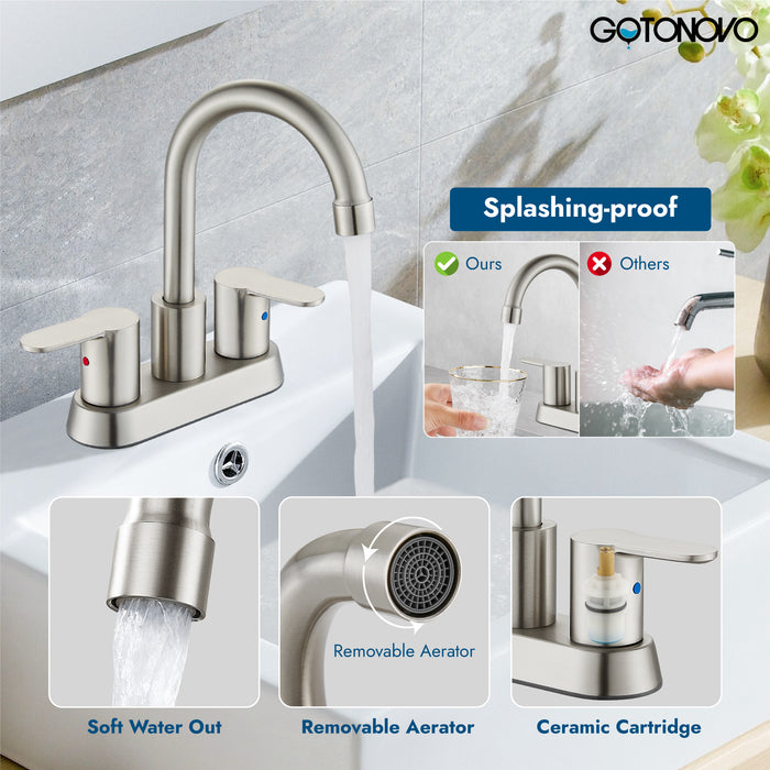 Bathroom Faucet 4 Inch Centerset Bathroom Sink Faucet, Double Handle Bathroom Faucets 360 Degree Swivel Spout Deck Mounted Lavatory Vanity Faucet Mixer Tap with Pop Up Drain