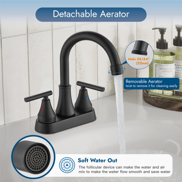 Bathroom Faucets 4 Inch Centerset Bathroom Sink Faucet Deck Mounted Swivel Spout Vanity Lavatory Faucet with Pop-Up Drain 2 Handle Utility Rv Sink Faucet