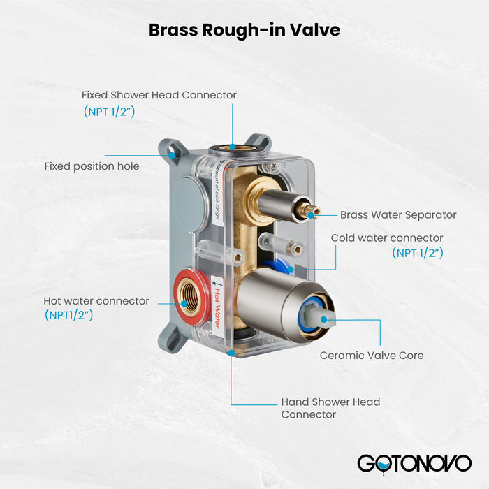gotonovo Rain Shower System Ceiling Mount 12 Inch Shower Head with Handheld Spray Luxury High Pressure Shower Combo Set Rough-in Valve and Shower Trim Included Dual Function