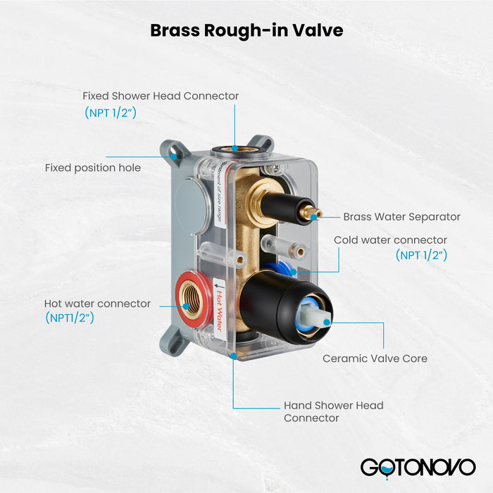 gotonovo Rain Shower System Ceiling Mount 12 Inch Shower Head with Handheld Spray Luxury High Pressure Shower Combo Set Rough-in Valve and Shower Trim Included Dual Function