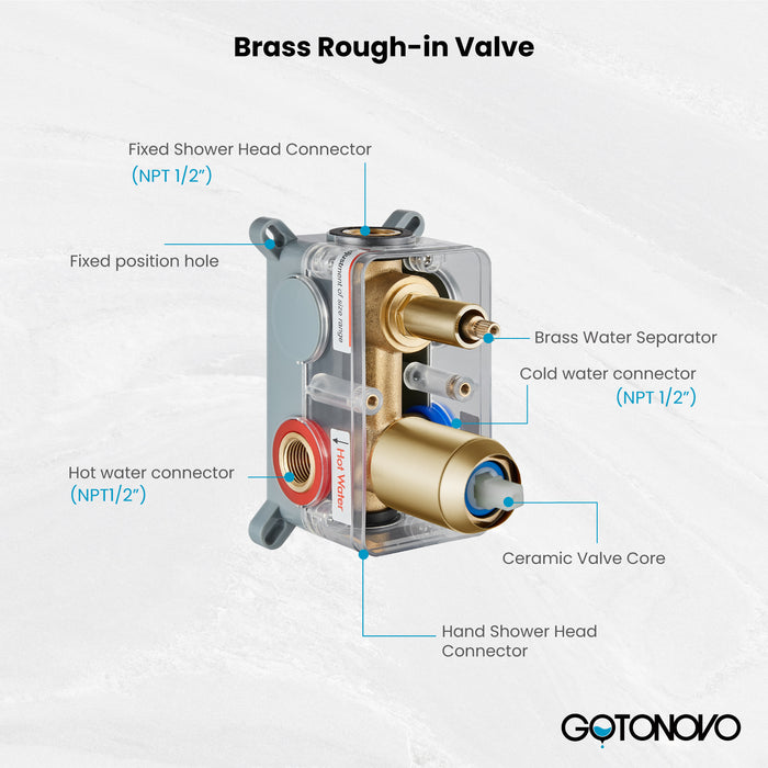 gotonovo Rain Shower System Ceiling Mount 12 Inch Shower Head with Handheld Spray Luxury High Pressure Shower Combo Set Rough-in Valve and Shower Trim Included Dual Function