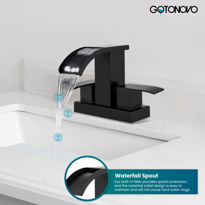 gotonovo Waterfall 4 Inch Centerset Bathroom Sink Faucet 2 Handle Basin Faucets 2 or 3 Hole Deck Mount with Pop Up Drain Included Lavatory Modern Mixer Tap Vanity Faucet