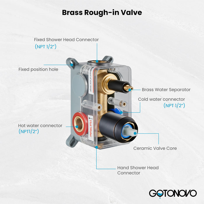 gotonovo Rain Shower System Ceiling Mount 12 Inch Shower Head with Handheld Spray Luxury High Pressure Shower Combo Set Rough-in Valve and Shower Trim Included Dual Function