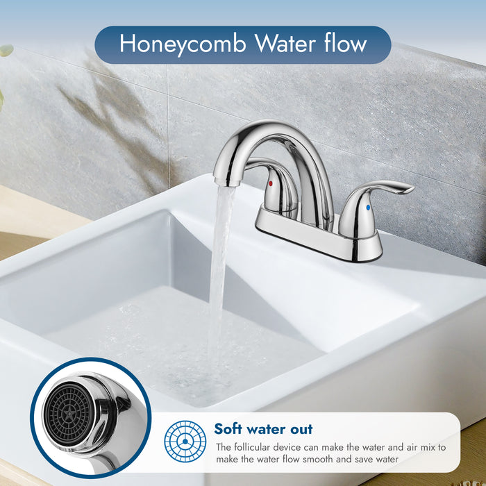 4'' Centerset Bathroom Lavatory Faucet Deck Mount 2 Handles Bathroom Sink Faucet Mixer Tap with Deck Plate Pop up Drain and Water Supply Hoses