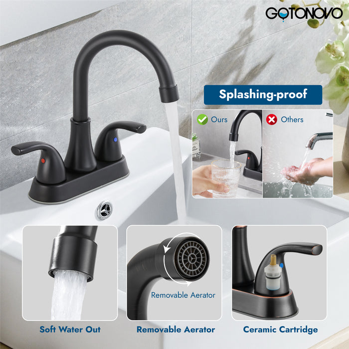4 Inch Bathroom Sink Faucet 2 Handle Bathroom Faucet 360° Swivel Spout Deck Mounted Vanity Faucet with Water Supply Hoses with Pop up Drain