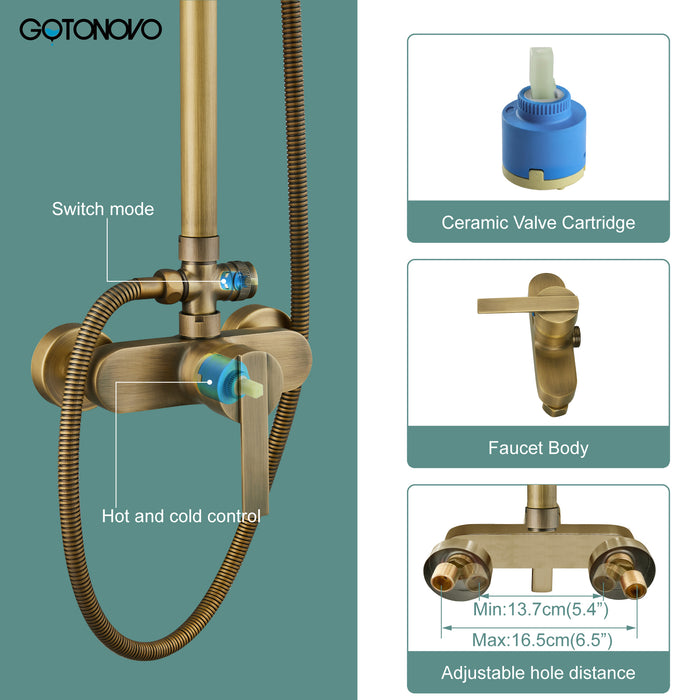 gotonovo Exposed Pipe Shower Kit 8” Rainfall Shower Head System Set One Handle with Hand Held Spray Bathroom Shower Faucet Adjustable Showerhead Bar