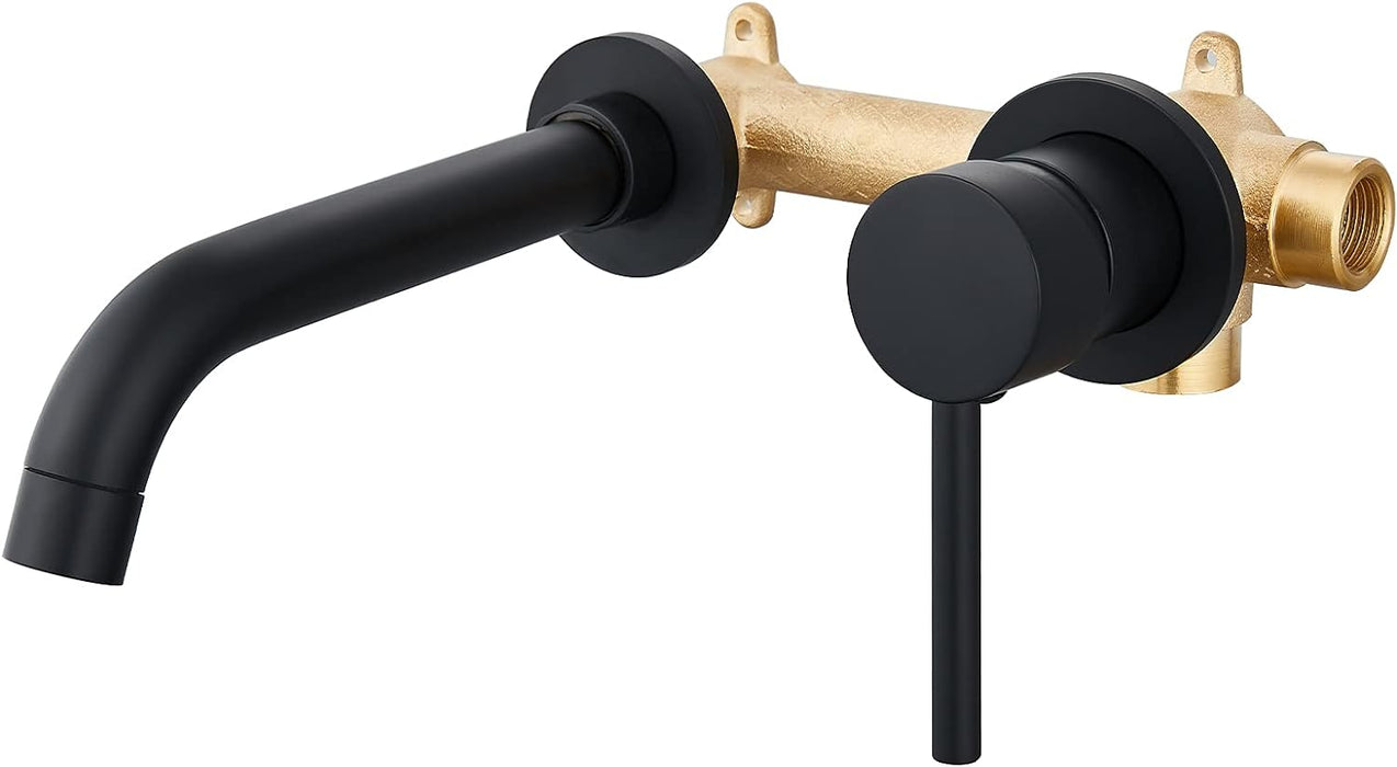 gotonovo Wall Mounted Bathroom Faucet Rough in Valve Included Matte Black Bathroom Sink Faucet Single Lever Handle