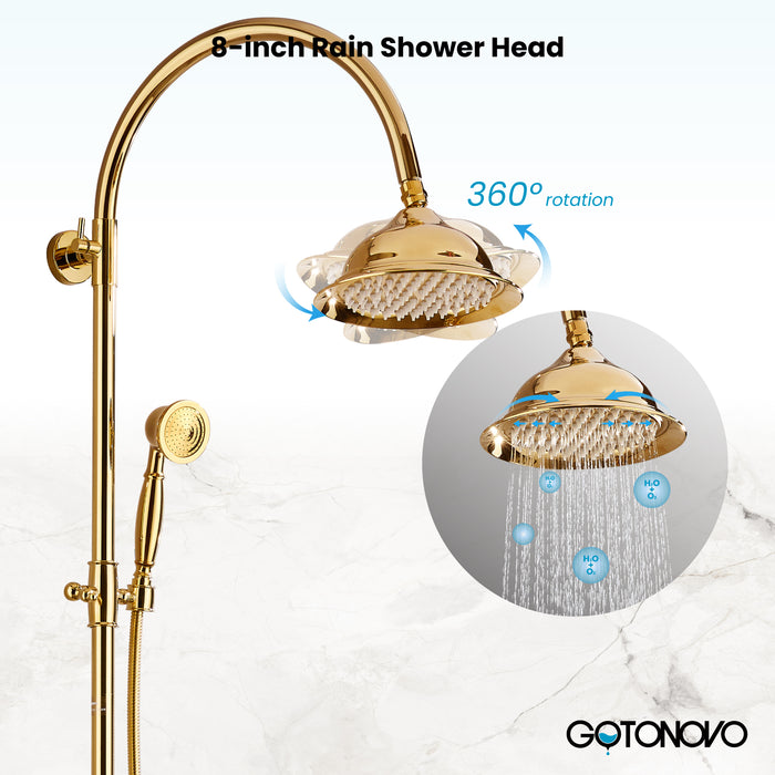 gotonovo Bathroom Classic Exposed Shower Faucet Wall Mount Shower System 8 Inch Luxurious Rainfall Shower Head Set with Tub Spout and Handheld Spray Double Cross Handles