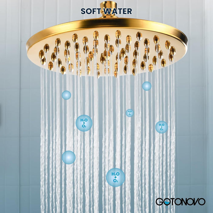 Gotonovo 8-inch Rainfall Round Shower Head Iron Nozzle High Pressure High Flow Adjustable Swivel Ball Metal Replacement For Bathroom Shower Heads