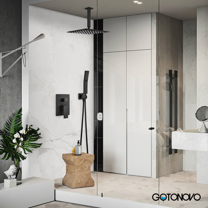 gotonovo Rain Shower System Ceiling Mount 12 Inch Shower Head with Handheld Spray Luxury High Pressure Shower Combo Set Rough-in Valve and Shower Trim Included Dual Function