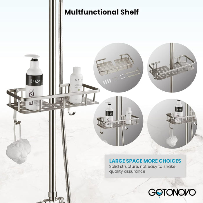 gotonovo Exposed Bathroom Shower Faucet Wall Mounted Shower System Dual Functions 8 inch Wall Mounted with Shower Shelf Double Cross Handles Adjustable Handheld Sprayer