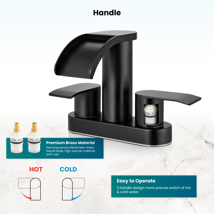 gotonovo 4 Inch Centerset Waterfall Bathroom Sink Faucet Deck Mount 2 Handle Basin Faucets 2 or 3 Hole with Pop Up Drain Included Lavatory Modern Mixer Tap Vanity Faucet