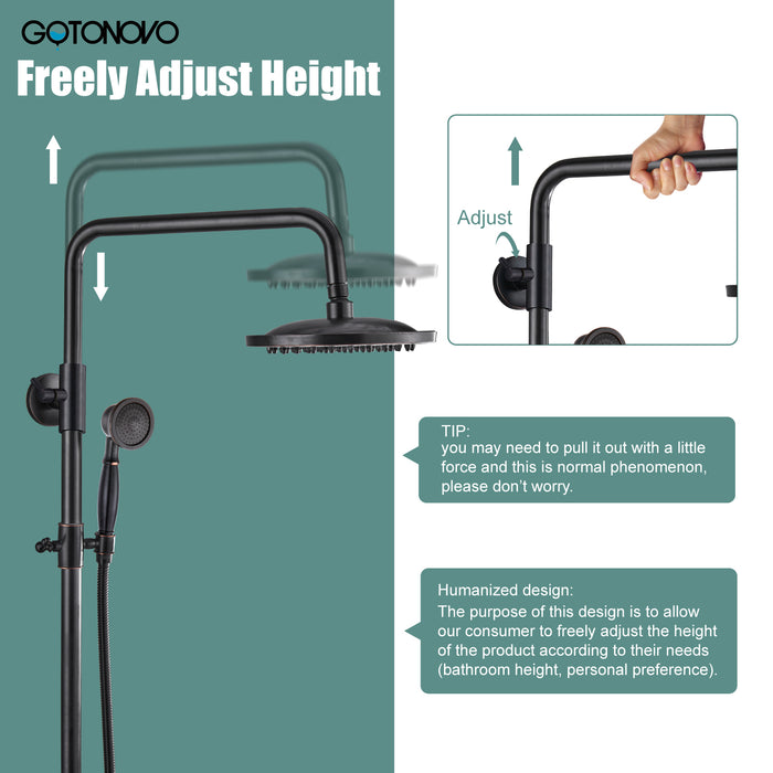 gotonovo Exposed Pipe Shower Kit 8” Rainfall Shower Head System Set One Handle with Hand Held Spray Bathroom Shower Faucet Adjustable Showerhead Bar