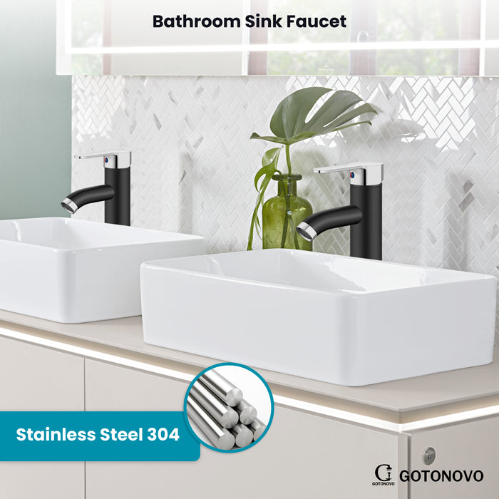 gotonovo Bathroom Sink Faucet 1 Handle Single Hole Deck Mount Tall type Faucet with Pop Up Drain Combo