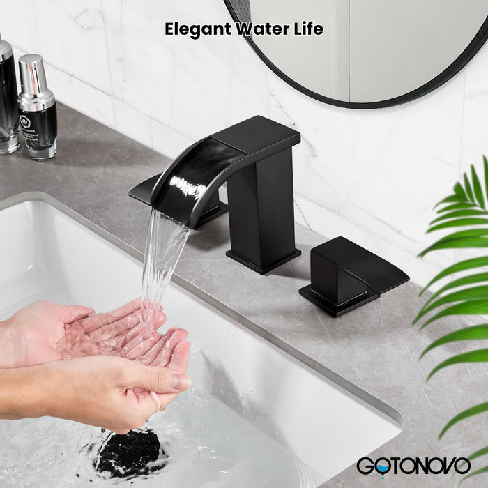 gotonovo Waterfall 8 inch Widespread Bathroom Faucet Set Bathroom Sink Faucet 3 Hole 2 Handle Vanity Lavatory Deck Mount with Pop Up Drain and Water Supply Lines
