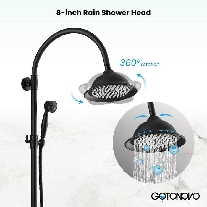 gotonovo Bathroom Classic Exposed Shower Faucet Wall Mount Shower System 8 Inch Luxurious Rainfall Shower Head Set with Tub Spout and Handheld Spray Double Cross Handles