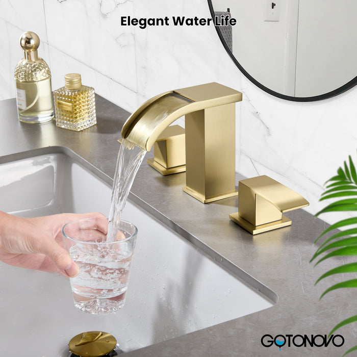 gotonovo Waterfall 8 inch Widespread Bathroom Faucet Set Bathroom Sink Faucet 3 Hole 2 Handle Vanity Lavatory Deck Mount with Pop Up Drain and Water Supply Lines