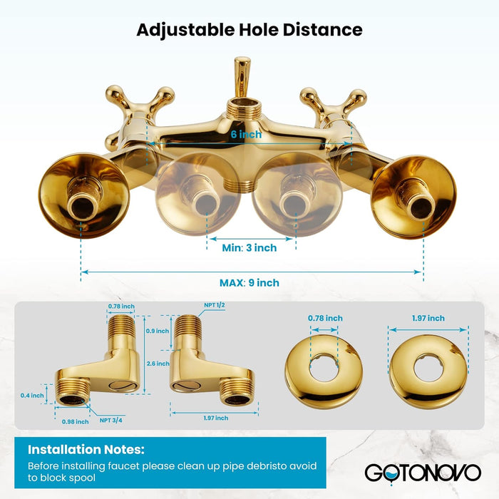 gotonovo Clawfoot Bathtub Faucet Tub Filler with Hand Held Shower Faucet Set Victorian Double Cross Handle 6 Inch Center Adjustable Swing Arms Tub Mount Short Adapter