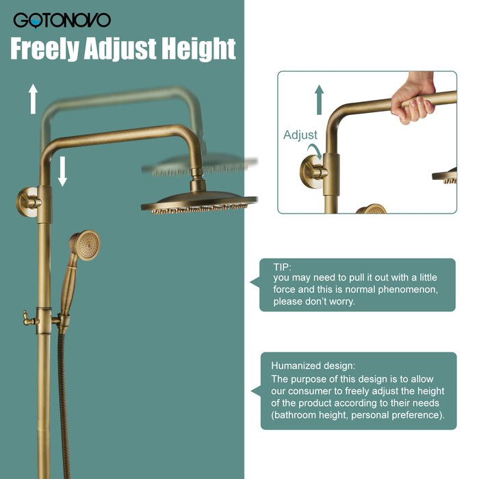 gotonovo Exposed Pipe Shower Kit 8” Rainfall Shower Head System Set One Handle with Hand Held Spray Bathroom Shower Faucet Adjustable Showerhead Bar