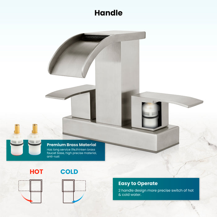 gotonovo Waterfall 4 Inch Centerset Bathroom Sink Faucet 2 Handle Basin Faucets 2 or 3 Hole Deck Mount with Pop Up Drain Included Lavatory Modern Mixer Tap Vanity Faucet