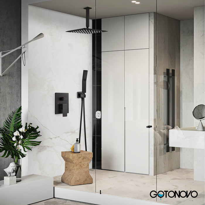gotonovo Rain Shower System Ceiling Mount 12 Inch Shower Head with Handheld Spray Luxury High Pressure Shower Combo Set Rough-in Valve and Shower Trim Included Dual Function