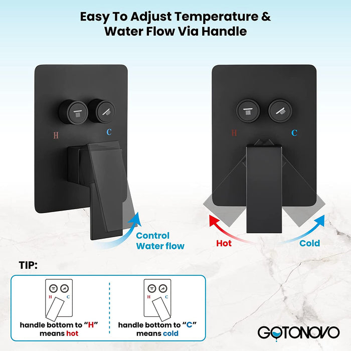 gotonovo Push Button Rain Shower System Rainfall Shower Head with Handheld Shower Wall Mount Pressure Balance Valve Included Dual Functions