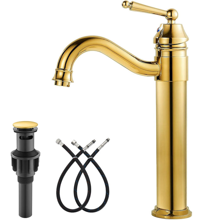 Brass Single Handle Bathroom Sink Faucet Brass Long Reach Bathroom Faucet Mixer Tap with Pop Up Drain Included Hot and Cold Water Hose