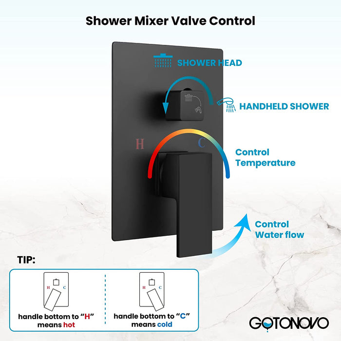 gotonovo Ceiling Mount Rainfall Shower System with Square Shower Head with Handheld shower and Pressure Balance Shower Valve Kit Luxury Rain Mixer Shower Combo Set Bathroom