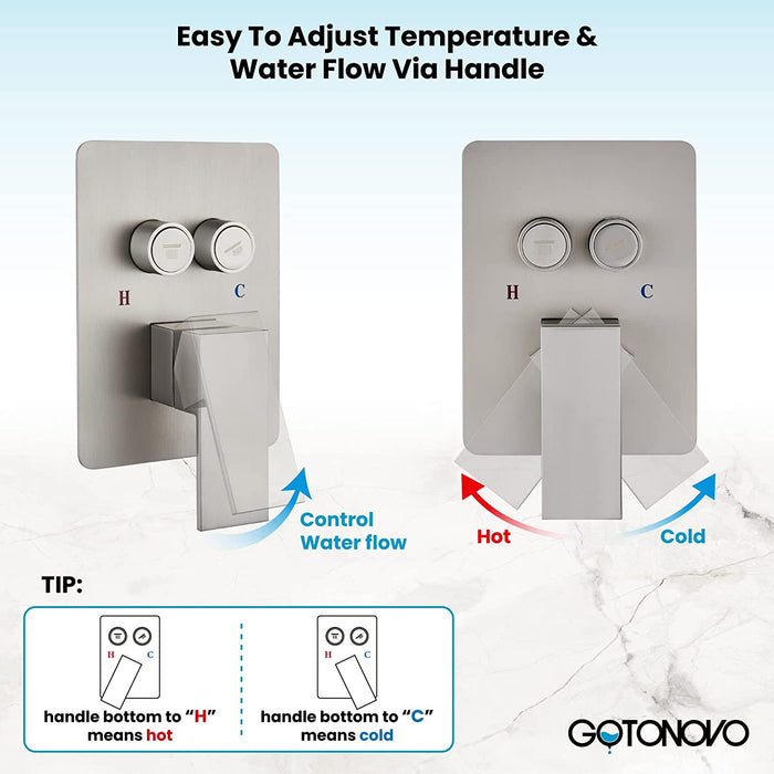 gotonovo Push Button Rain Shower System Rainfall Shower Head with Handheld Shower Wall Mount Pressure Balance Valve Included Dual Functions