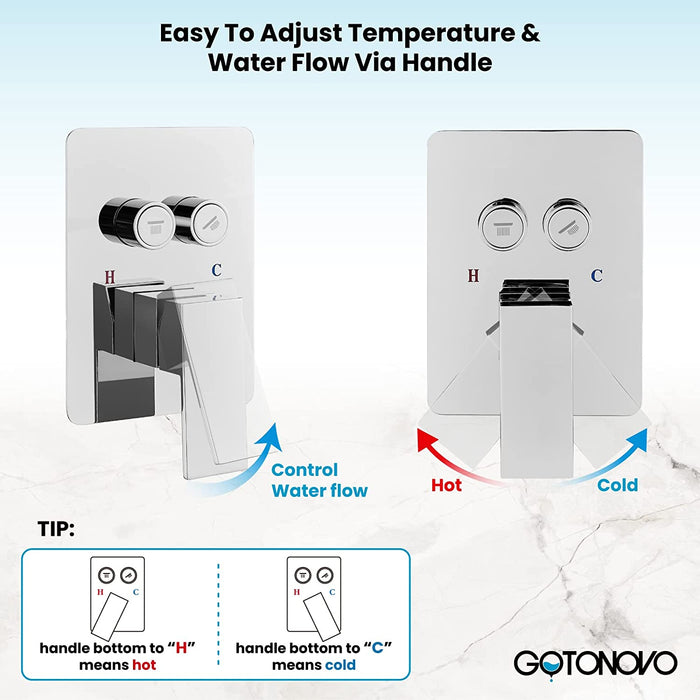 gotonovo Push Button Rain Shower System Rainfall Shower Head with Handheld Shower Wall Mount Pressure Balance Valve Included Dual Functions