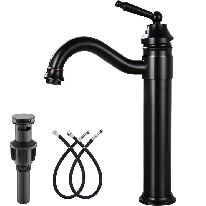 Brass Single Handle Bathroom Sink Faucet Brass Long Reach Bathroom Faucet Mixer Tap with Pop Up Drain Included Hot and Cold Water Hose