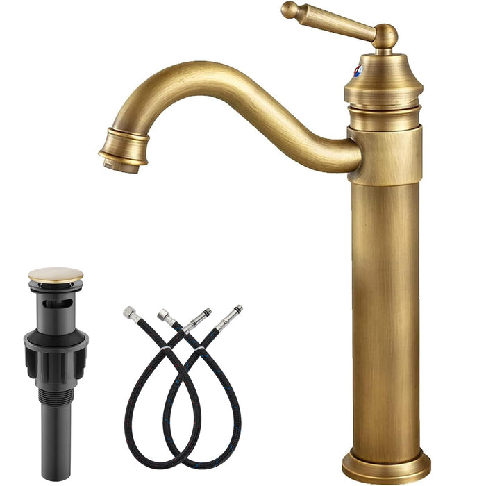 Brass Single Handle Bathroom Sink Faucet Brass Long Reach Bathroom Faucet Mixer Tap with Pop Up Drain Included Hot and Cold Water Hose