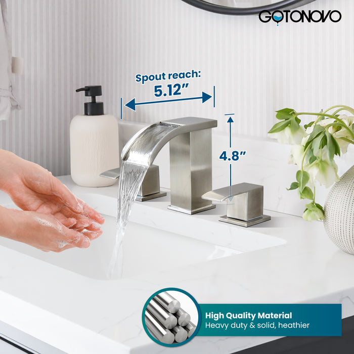gotonovo Waterfall 8 inch Widespread Bathroom Faucet Set Bathroom Sink Faucet 3 Hole 2 Handle Vanity Lavatory Deck Mount with Pop Up Drain and Water Supply Lines