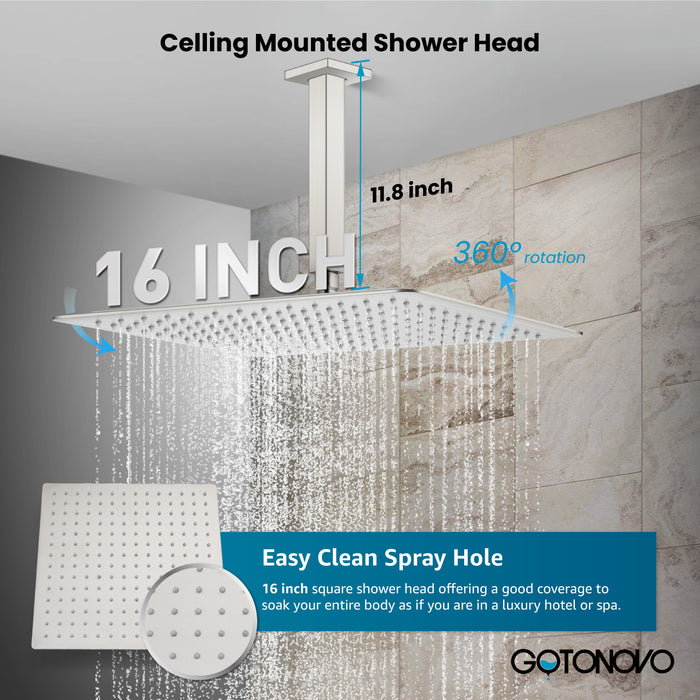 gotonovo Rain Shower System Ceiling Mount 12 Inch Shower Head with Handheld Spray Luxury High Pressure Shower Combo Set Rough-in Valve and Shower Trim Included Dual Function