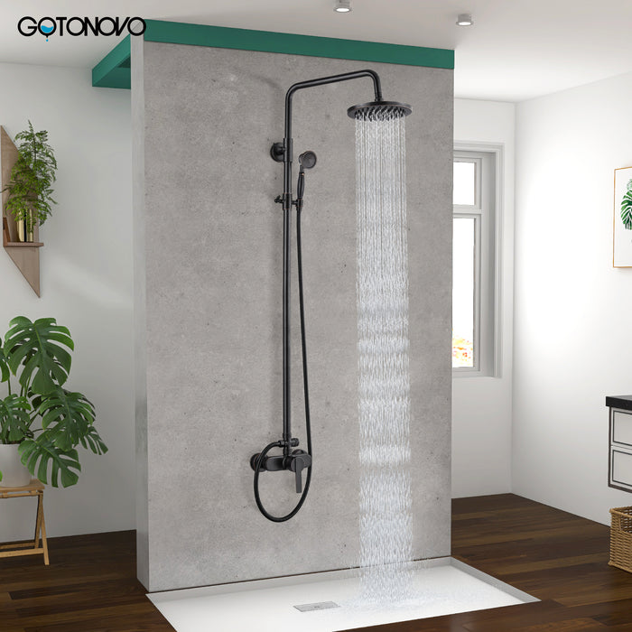 gotonovo Exposed Pipe Shower Kit 8” Rainfall Shower Head System Set One Handle with Hand Held Spray Bathroom Shower Faucet Adjustable Showerhead Bar