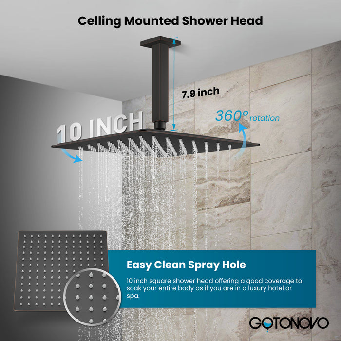 gotonovo Rain Shower System Ceiling Mount 12 Inch Shower Head with Handheld Spray Luxury High Pressure Shower Combo Set Rough-in Valve and Shower Trim Included Dual Function