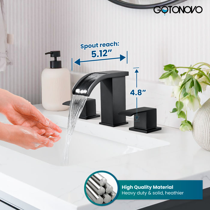 gotonovo Waterfall 8 inch Widespread Bathroom Faucet Set Bathroom Sink Faucet 3 Hole 2 Handle Vanity Lavatory Deck Mount with Pop Up Drain and Water Supply Lines