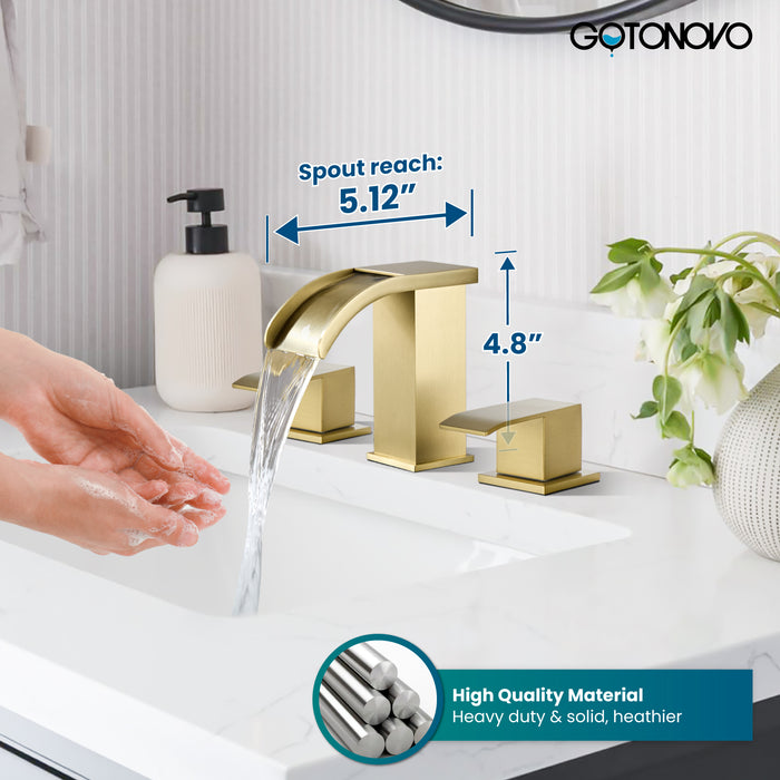 gotonovo Waterfall 8 inch Widespread Bathroom Faucet Set Bathroom Sink Faucet 3 Hole 2 Handle Vanity Lavatory Deck Mount with Pop Up Drain and Water Supply Lines