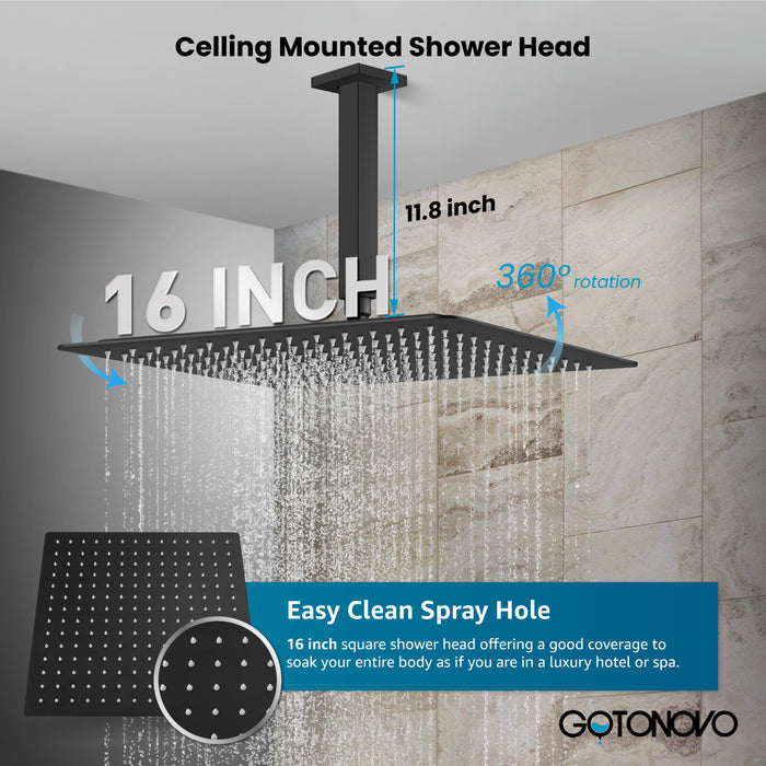 gotonovo Rain Shower System Ceiling Mount 12 Inch Shower Head with Handheld Spray Luxury High Pressure Shower Combo Set Rough-in Valve and Shower Trim Included Dual Function