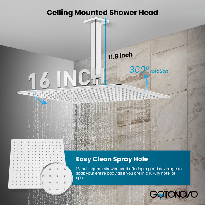 gotonovo Rain Shower System Ceiling Mount 12 Inch Shower Head with Handheld Spray Luxury High Pressure Shower Combo Set Rough-in Valve and Shower Trim Included Dual Function