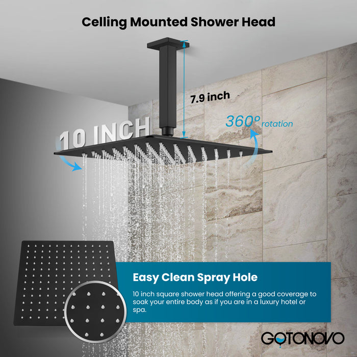 gotonovo Rain Shower System Ceiling Mount 12 Inch Shower Head with Handheld Spray Luxury High Pressure Shower Combo Set Rough-in Valve and Shower Trim Included Dual Function