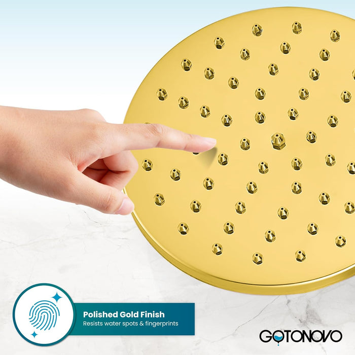 Gotonovo 8-inch Rainfall Round Shower Head Iron Nozzle High Pressure High Flow Adjustable Swivel Ball Metal Replacement For Bathroom Shower Heads