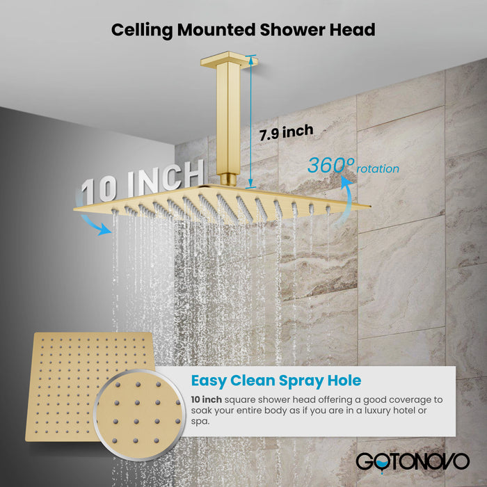 gotonovo Rain Shower System Ceiling Mount 12 Inch Shower Head with Handheld Spray Luxury High Pressure Shower Combo Set Rough-in Valve and Shower Trim Included Dual Function