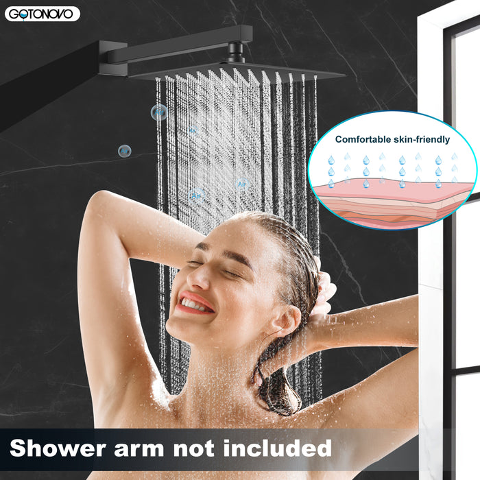 gotonovo Rainfall Shower Head 10 Inch Stainless Steel Square Rainfall  High Pressure Bath Rain Showerhead 1/16" Ultra Thin Waterfall Full Body Coverage with Silicone Nozzle