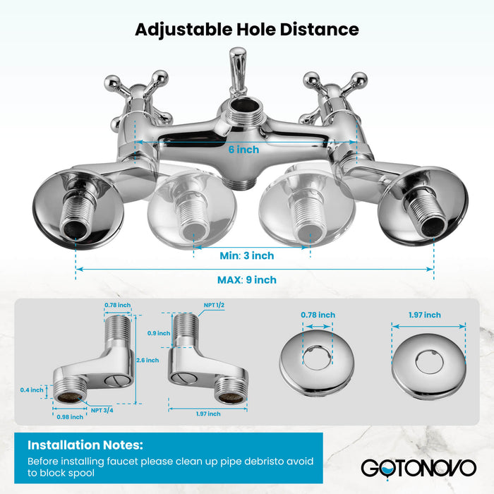 gotonovo Clawfoot Bathtub Faucet Tub Filler with Hand Held Shower Faucet Set Victorian Double Cross Handle 6 Inch Center Adjustable Swing Arms Tub Mount Short Adapter