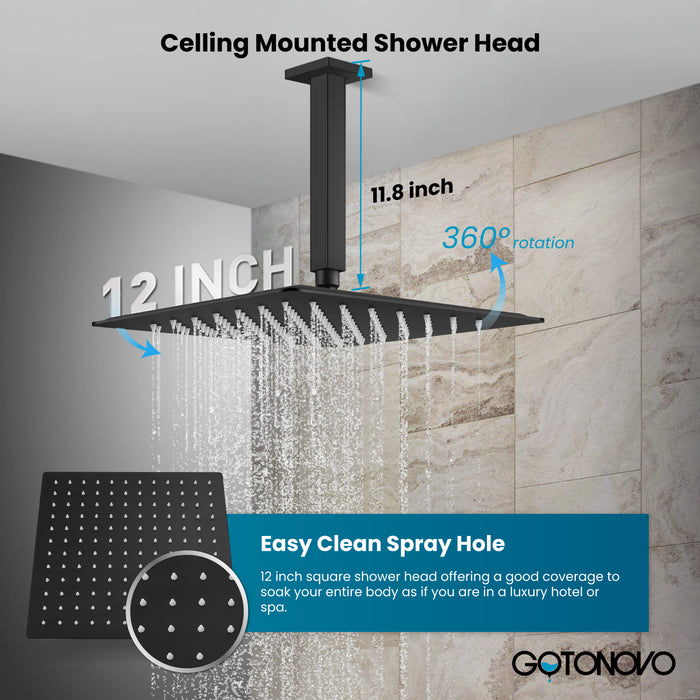 gotonovo Rain Shower System Ceiling Mount 12 Inch Shower Head with Handheld Spray Luxury High Pressure Shower Combo Set Rough-in Valve and Shower Trim Included Dual Function