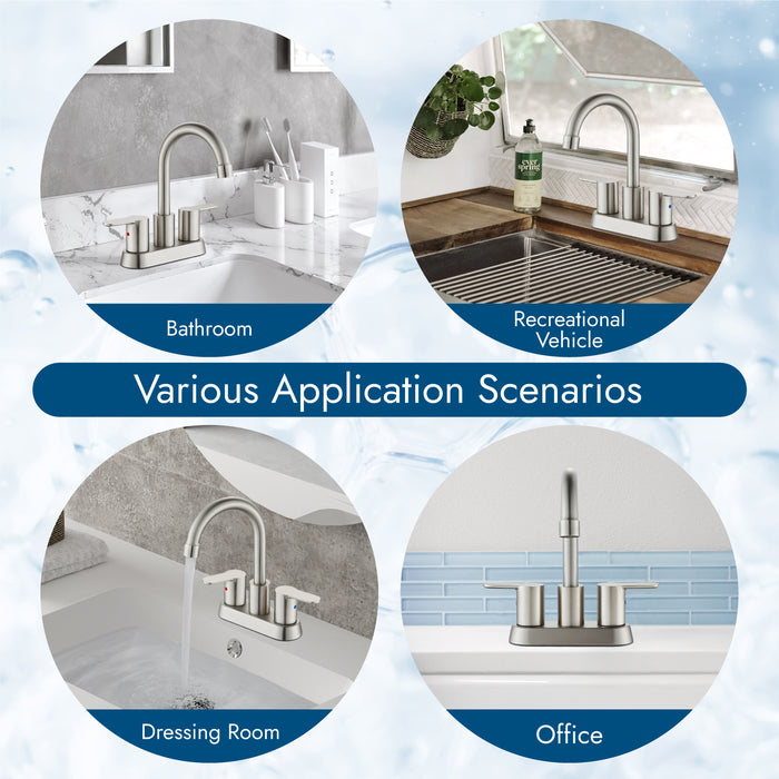 Bathroom Faucet 4 Inch Centerset Bathroom Sink Faucet, Double Handle Bathroom Faucets 360 Degree Swivel Spout Deck Mounted Lavatory Vanity Faucet Mixer Tap with Pop Up Drain