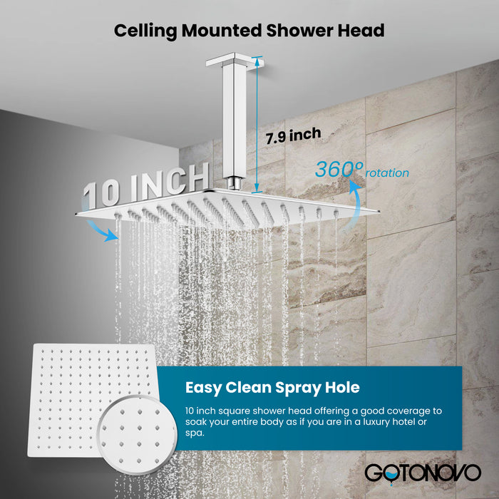 gotonovo Rain Shower System Ceiling Mount 12 Inch Shower Head with Handheld Spray Luxury High Pressure Shower Combo Set Rough-in Valve and Shower Trim Included Dual Function